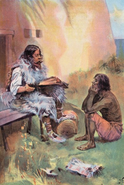 Robinson Crusoe: Eu ensino sexta-feira (cor litho) de Joseph (after) Finnemore