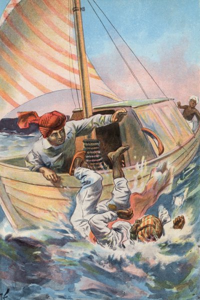 Robinson Crusoe: eu lanço o mouro ao mar (lito colorido) de Joseph (after) Finnemore