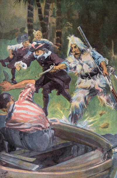 Robinson Crusoe: Pedimos-lhe que ceda (cor litho) de Joseph (after) Finnemore