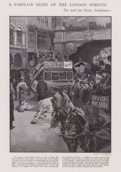 A necessidade de ambulâncias a cavalo nas ruas de Londres (litho) de Joseph (after) Finnemore