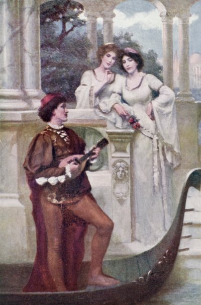Jovem tocando música para duas donzelas (cor litho) de Joseph (after) Finnemore