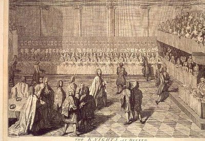 Os Cavaleiros da Ordem dos Banhos num jantar em honra do Príncipe Guilherme (gravura) de Joseph (after) Highmore