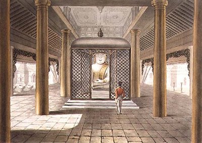Um soldado de pé num templo de Rangum, gravado por George Hunt. de Joseph (after) Moore