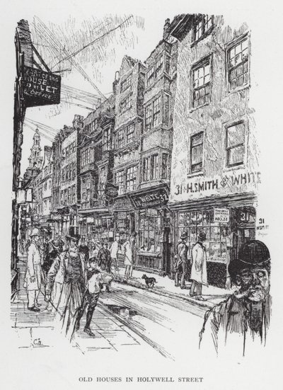 Casas antigas em Holywell Street (litho) de Joseph (after) Pennell
