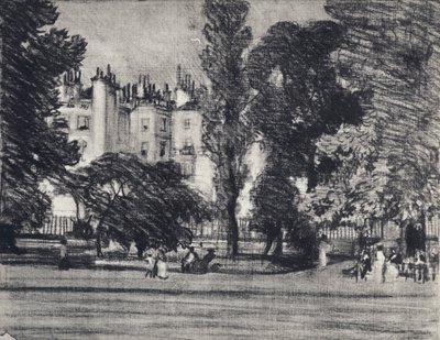 Park Lane, a partir do Parque (litho) de Joseph (after) Pennell