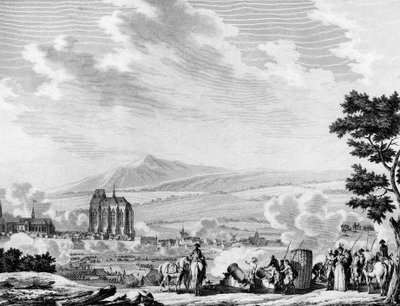 A revolução francesa e a chegada das forças contra-revolucionárias do exército austríaco: Bombardeamento da cidade de Lille (25 de Setembro de Joseph (after) Swebach Desfontaines