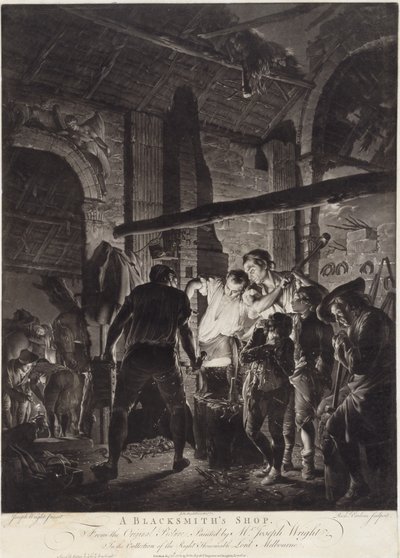 A Blacksmith&39;s Shop, gravada por Richard Earlom (1743-97) de Joseph (after) Wright of Derby