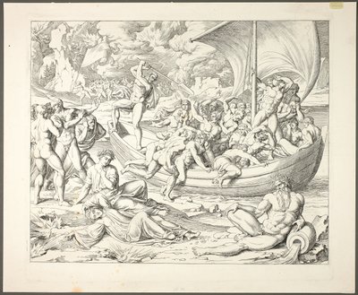 A Casca de Caronte com as Almas que Atravessam o Estige, prato dois de Darstellungen aus Dante