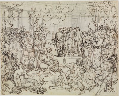 Dante e Virgílio entre os pagãos no Limbo (Inferno de Dante, Canto 4, v. 52) de Joseph Anton Koch