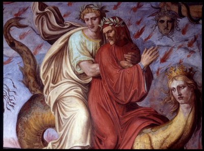 Divina Comédia de Dante - Detalhe representando o escritor. Fresco de Joseph Anton Koch, Casino Massimo, Roma de Joseph Anton Koch