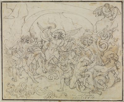 O castigo dos ladrões no vale das serpentes e dos dragões (Inferno de Dante, Canto 25, V 17) de Joseph Anton Koch