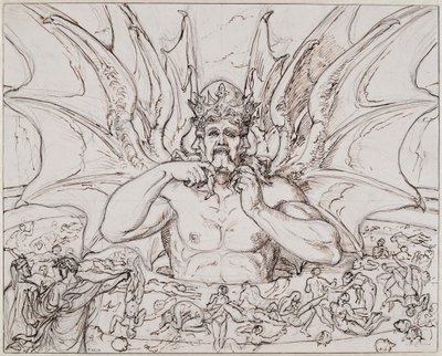 Lúcifer no centro do inferno. Ilustração para a Divina Comédia de Dante Alighieri, ca 1803. de Joseph Anton Koch