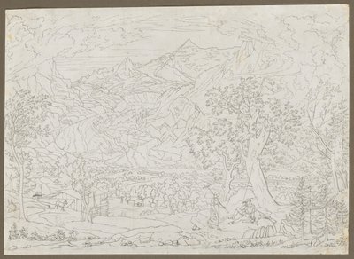 A geleira Grindelwald com Hunter e camponesa em primeiro plano, ca. 1823 de Joseph Anton Koch