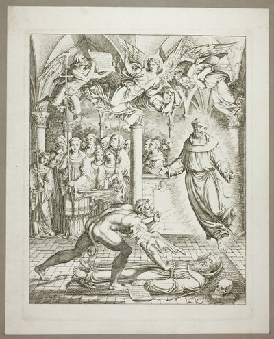 A luta entre o demónio e S. Francisco de Assis pela alma de Guido da Montefeltro, terceira parte de Darstellungen aus Dante
