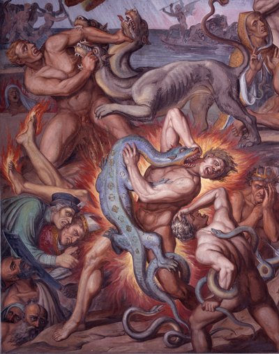 O inferno da Divina Comédia de Dante - Detalhe - Fresco de Joseph Anton Koch