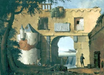 Ruínas em uma paisagem italiana de Joseph August Knip