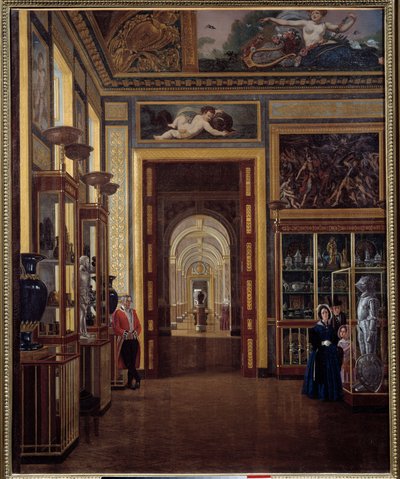 A joalheria do Louvre e a enfileirada das salas Carlos X. Pintura de Joseph Auguste (século XIX) de Joseph Auguste