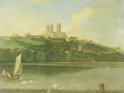 Uma vista da catedral e da cidade de Lincoln do rio, c.1760 de Joseph Baker
