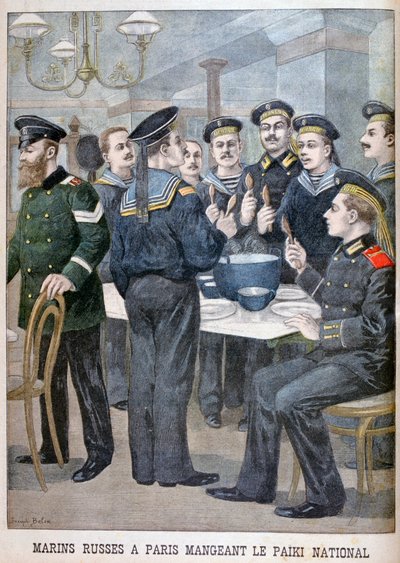 Marines russos comendo paiki em Paris, 1900 de Joseph Belon