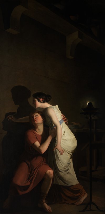 A Invenção da Arte do Desenho (óleo sobre tela) de Joseph Benoît Suvée