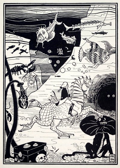 Havia uma grande variedade de árvores altas e nobres, carregadas de frutos marinhos, como lagostas…, 1895. de Joseph Benwell Clark