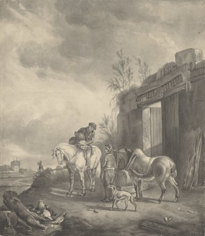 Dois cavaleiros em um prédio em ruínas de Joseph Bles