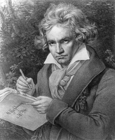 Ludwig van Beethoven compondo sua &39;Missa Solemnis&39;, 1819 (litografia) de Joseph Carl Stieler