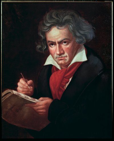 Retrato de Ludwig van Beethoven (1770-1827), músico alemão, compondo os Missa solemnis" (Ludwig van Beethoven (1770-1827) compositor alemão, compondo uma missa) Pintura de Karl Joseph Stieler (1781-1858) 1819-1820 Bonn, Casa de Beethoven de Joseph Carl Stieler