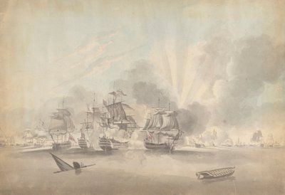 Cena de batalha: Navios de batalha, Frigadas e Corvetas; Barco afundado e Barco a Remo de Joseph Cartwright