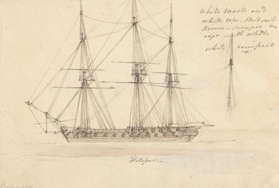Vista Lateral do Corvette Único e Topo do Mastro Único, Hotspur de Joseph Cartwright