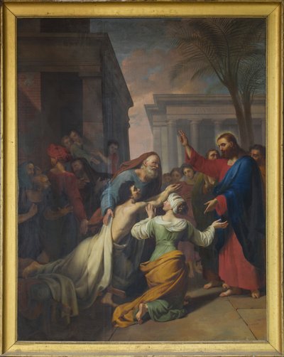 A Ressurreição do filho da viúva de Naim. Óleo sobre tela de Jacques Chabord (1786-1848). Nave da Catedral de Sens de Joseph Chabord