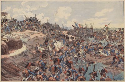 Batalha de Jemappes, Guerras Revolucionárias Francesas, 6 de Novembro de 1792 (cor litho) de Joseph Charles (after) Beuzon