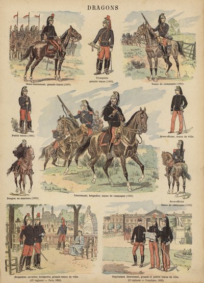 Dragões do exército francês (cor litho) de Joseph Charles (after) Beuzon