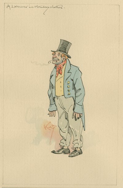 Um trabalhador em roupas de férias, c.1920s (caneta e tinta com wc no papel) de Joseph Clayton Clarke