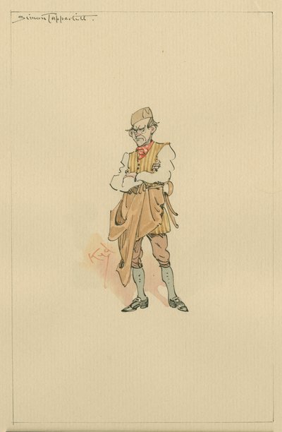 Simon Tappertit, c.1920s (caneta e tinta com wc no papel) de Joseph Clayton Clarke