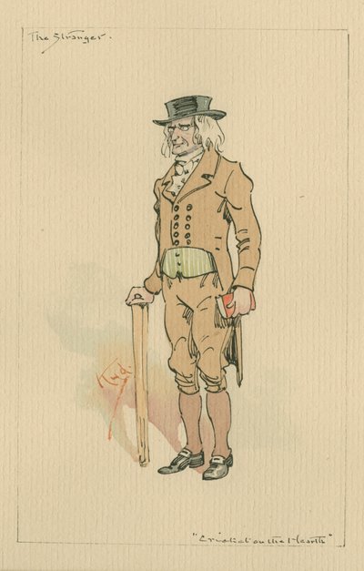 The Stranger, ou Edward Plummer - O Grilo na Lareira, c.1920s (caneta e tinta com wc no papel) de Joseph Clayton Clarke
