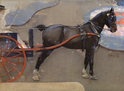 Cavalo e carroça com senhora (aguarela e guache sobre linho) de Joseph Crawhall