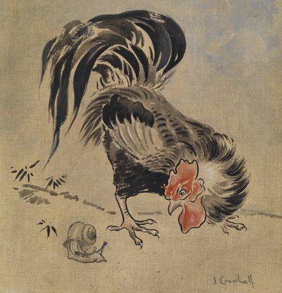 Galo espanhol e caracol (guache sobre linho) de Joseph Crawhall