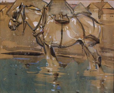 The Drinking Pool (wc e guache sobre papel) de Joseph Crawhall