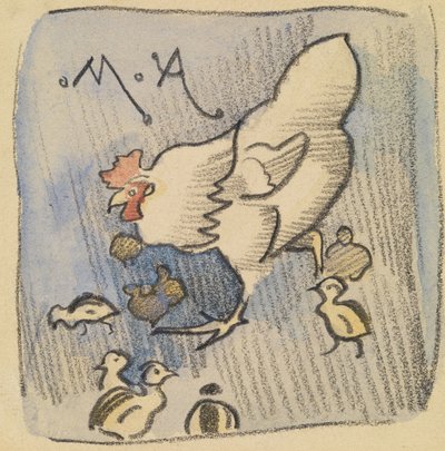 Galinha branca e galinhas, c.1901 (giz, lápis e aguada sobre papel) de Joseph Crawhall