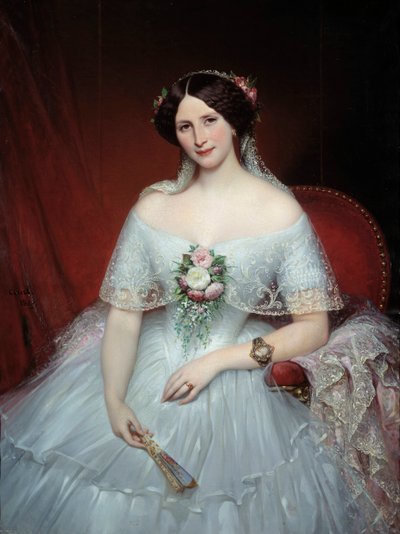 Retrato de Madame Pouchet Ela é a esposa do médico Archimede Pouchet, amigo de Gustave Flaubert. Pintura de Joseph Court (1797-1865) 1849 Sol. 0,97x1,3 m Rouen, musee des Beaux Arts - Retrato de Madame Pouchet, esposa do médico Archimede Pouchet de Joseph Desire Court