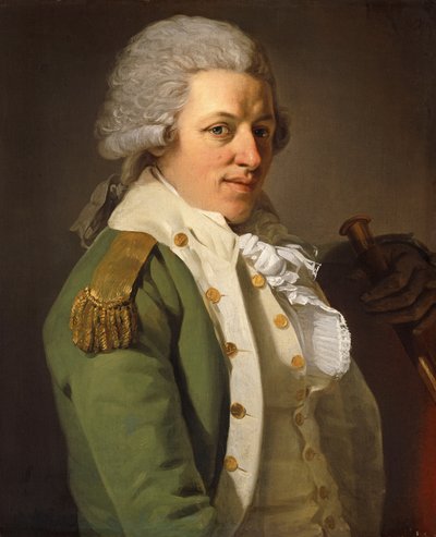 Retrato do artista, metade do comprimento, vestindo uma jaqueta verde e segurando uma bengala, de Joseph Ducreux