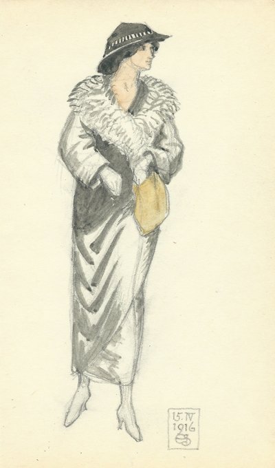 Senhora elegante, 15.IV.1916, 1916 (pena & tinta e wc no papel) de Joseph Edward Southall