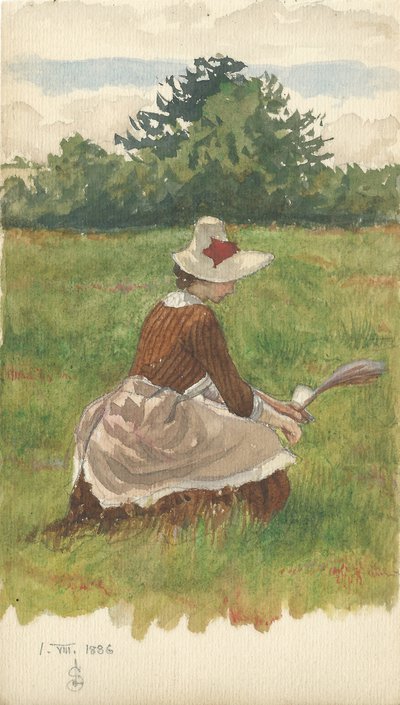 Mulher, reunião, capim praia, 1.VIII.1886, 1886, (pencil, &, wc, ligado, paper) de Joseph Edward Southall