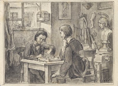 Os jogadores de xadrez no estúdio do escultor de Joseph Eugen Hörwarter