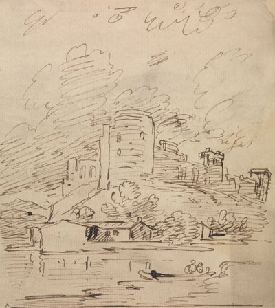 Castelo com uma Torre Redonda Sobre um Rio de Joseph Farington