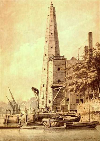 The Old Water Tower at York Buildings, Whitehall, 20 de Maio de 1791 (tinta e lavagem) de Joseph Farington