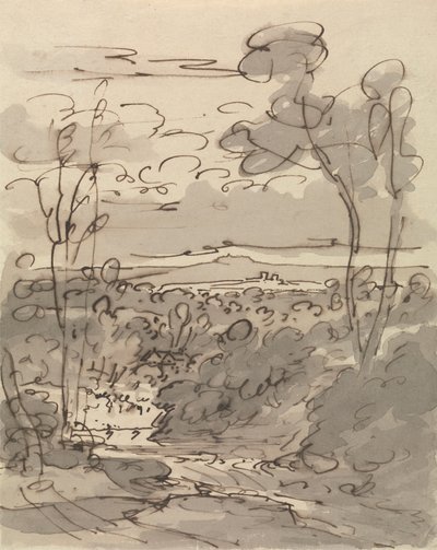 Árvores e Paisagem Hilly Landscape de Joseph Farington
