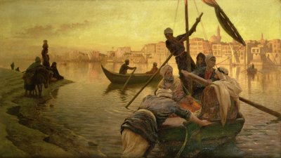 No Cairo: A balsa da ilha de Gazirie no Nilo ou Boulach no porto do Cairo de Joseph Farquharson