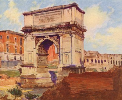 Roma: O Fórum, O Arco de Tito, O Coliseu (litografia a cores) de Joseph Felix Bouchor